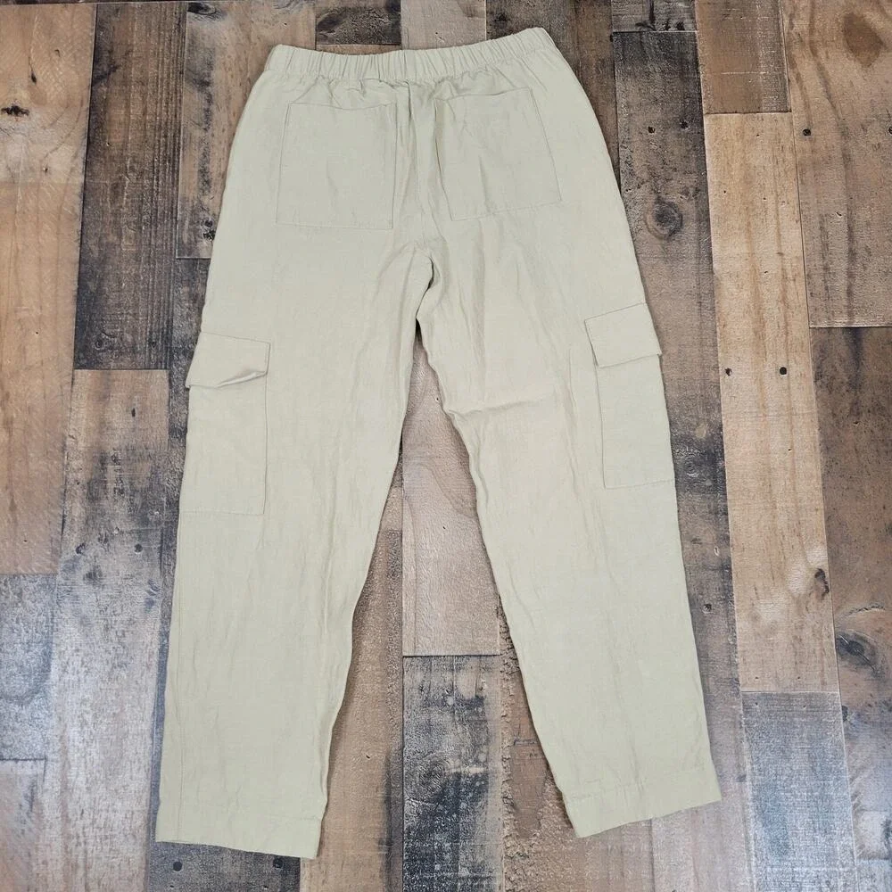 Aritzia Babaton Womens 00 Titan Pants Mid Rise‎ Cargo Pull-On Beige Linen Blend